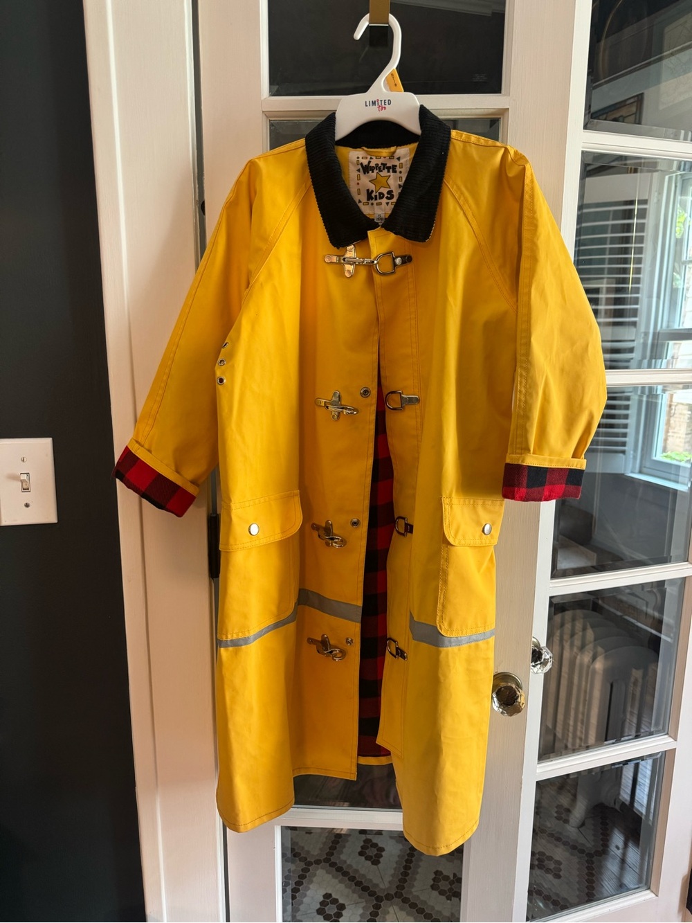 VTG Wippette Kids Fireman Rain coat lobster clasps, buffalo plaid flannel lining
